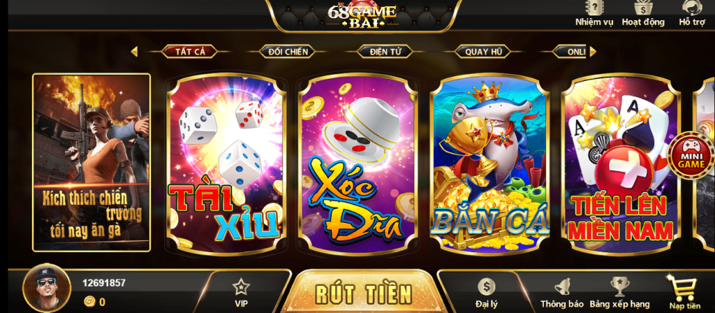 Hướng dẫn nạp tiền, rút tiền trên cổng 68 Game Bài