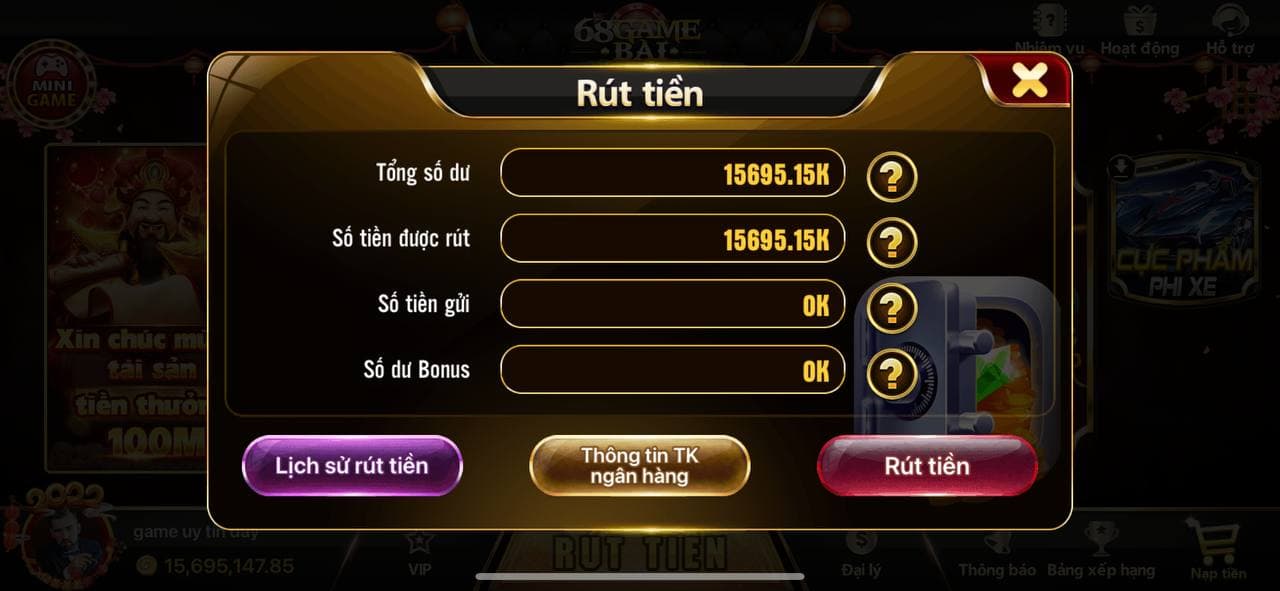 Hướng dẫn nạp tiền, rút tiền trên cổng 68 Game Bài