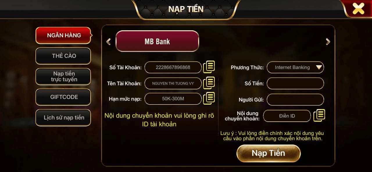 Hướng dẫn nạp tiền, rút tiền trên cổng 68 Game Bài